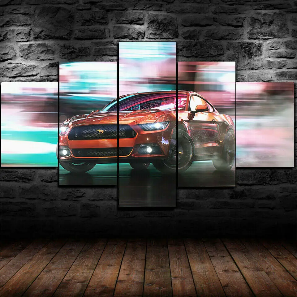 5 Panel Ford Mustang Supercar Drifting Canvas Print Wall Art Poster Home Decor Paintings No Framed Pieces HD Pictures |