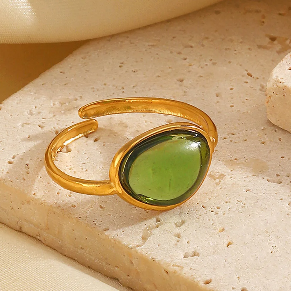 Fashion Transparent Multicolour Resin Opening Rings for Women Girls Stainless Steel Natural Stone Adjustable Finger Ring Jewelry