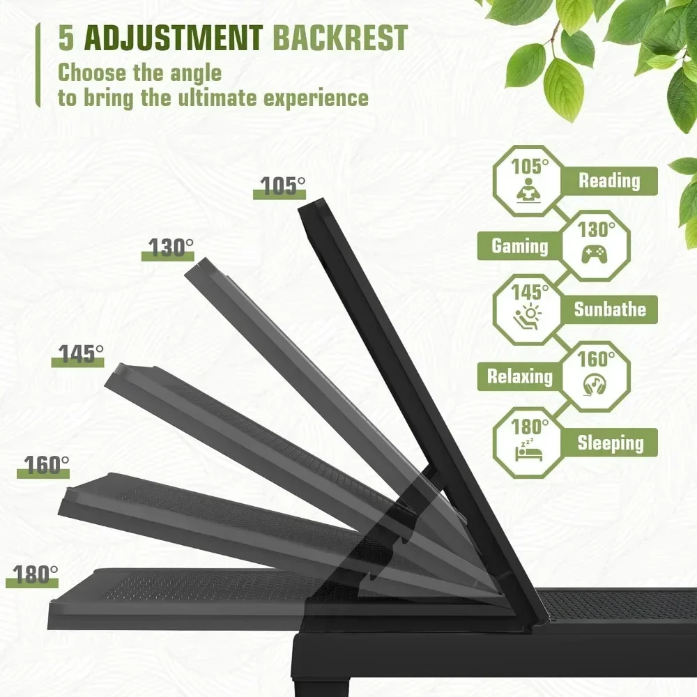 Outdoor Chaise Lounge Chairs Set of 2 with 5-Position Adjustable Backrest,Waterproof PE Sun Loungers for Garden Pool Beach Patio