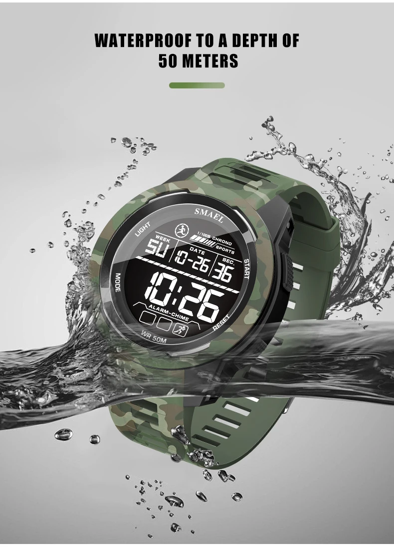 SMAEL New 8105 Camouflage Digital Watches Sports LED Wristwatches 50m Waterproof  Digital Light Stopwatch Watch for Men 4