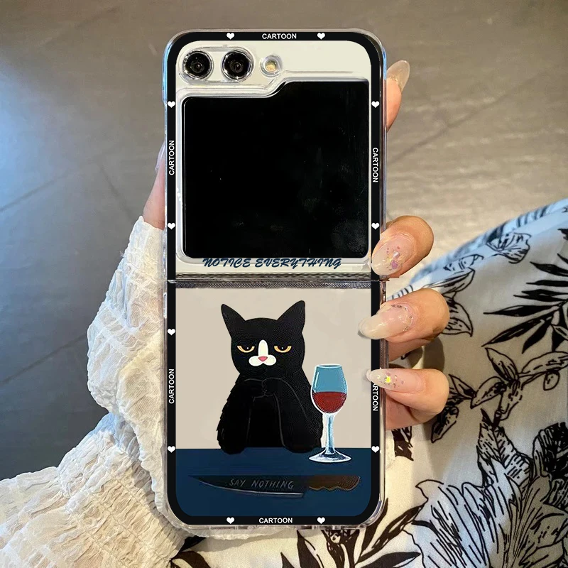 INS Korea Cute Doodle Angry Cat Clear Hard Folding Phone Case