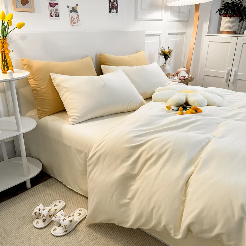 

Spot White Comforter Bedding Sets Solid Bed Linen Single Queen King Size 150x200cm Duvet Covers Flat Sheet in Stock Home Textile
