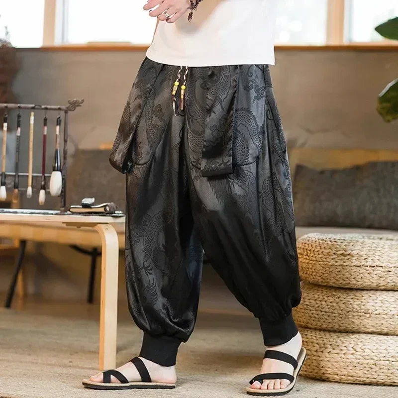 Mens Casual Pants Men's Dragon Pattern Retro Harem Pants Jogging Sweatpants Hip-hop Street Beat Harajuku Style 5XL