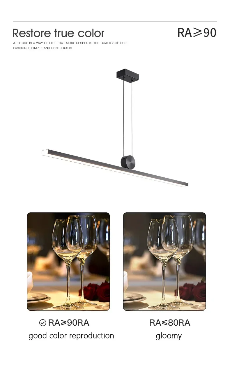Description Picture 5 of itemNordic Strip Hanging Lamp Kitchen Island Aluminum Chandelier Modern Simple Pendant Light for Dining Room Home Decor