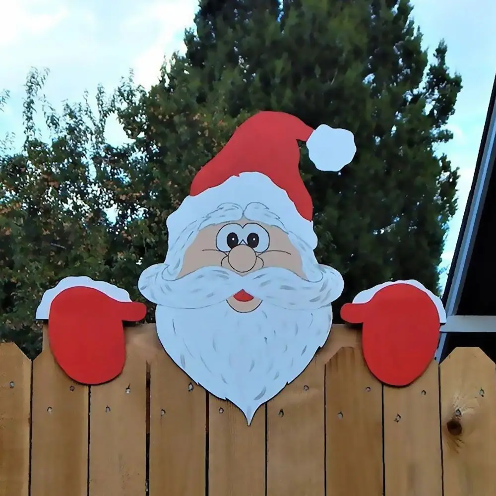 

1Set Christmas Fence Decoration Santa Clause Snowman Reindeer Penguin Peeker Yard Ornaments Indoor Outdoor DIY Festival Gift