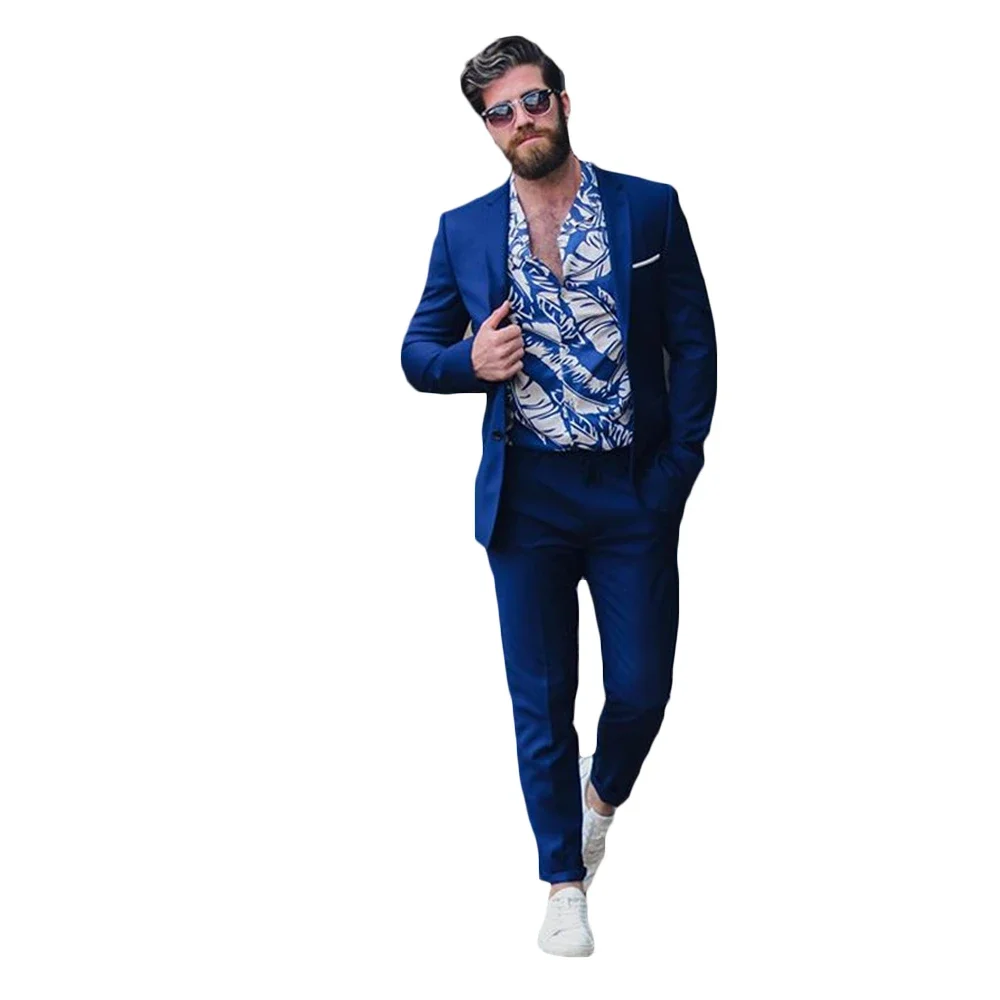 2024 Fashion Royal Blue Casual Suits For Men Groom Tuxedo Slim Fit Blazer Hombre High Quality Custom 2 Piece Set Costume Homme