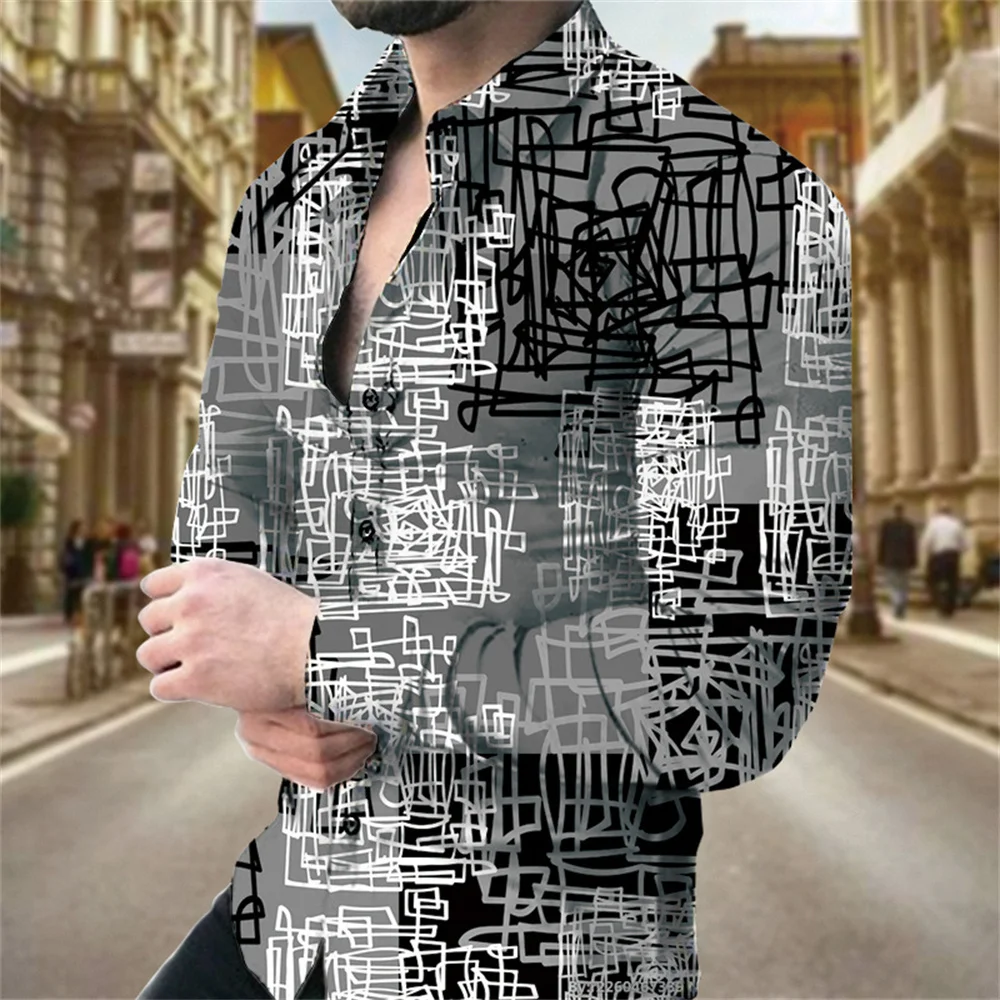 thumbnail image 1 of Camisas de moda con estampado floral en 3D para hombre, camisas de manga larga con solapa estampada, ropa informal vintage de calle con gráficos geniales, tops ajustados para hombre, 1 of 5