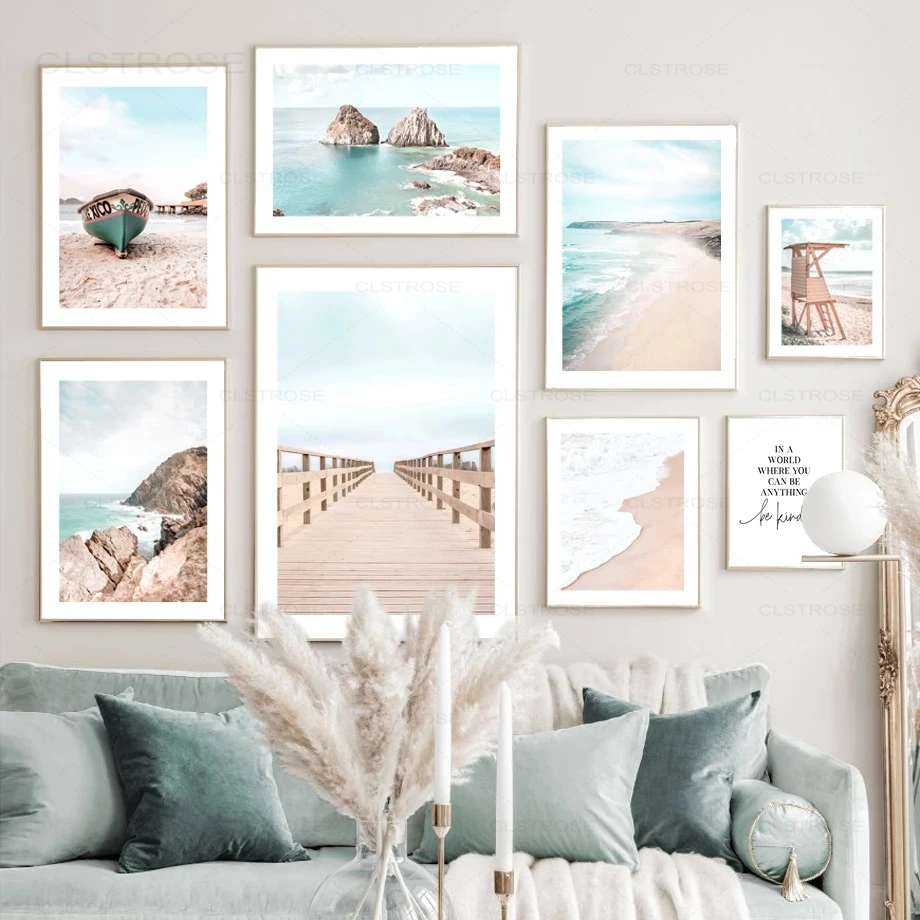 Scandinavo Sea Beach Waves Quote Canvas Painting Nordic Wall Art Seascape Poster Stampe Immagini Per La Decorazione Del Soggiorno