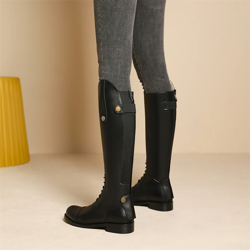 Western Cowboy Low Heel Autumn New Long Female British Style Tall Knight Horse Riding Boots