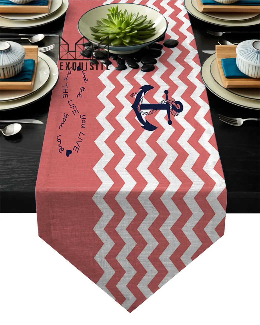 Runner Da Tavola Modern Ripple Anchor Love Infinity Pink Table Runner Panno Decorazione Della Tavola Da Pranzo Per La Festa Di Nozze Home Office