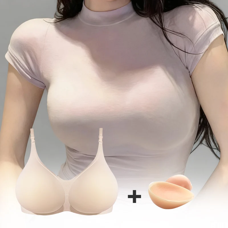 LERVANLA Silicone Breast 2-in-1 Form Women Breast Magnify Enhancement Wireless Mastectomy Bra With Pockets For Prosthesis_voghion.com