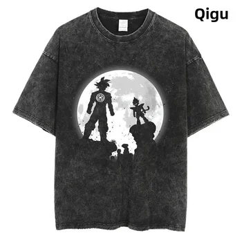 Vintage Distressed Short Sleeve Round Neck T-shirt For Men Women Summer Street Anime Youth Body Conscious T-shirt Top 1