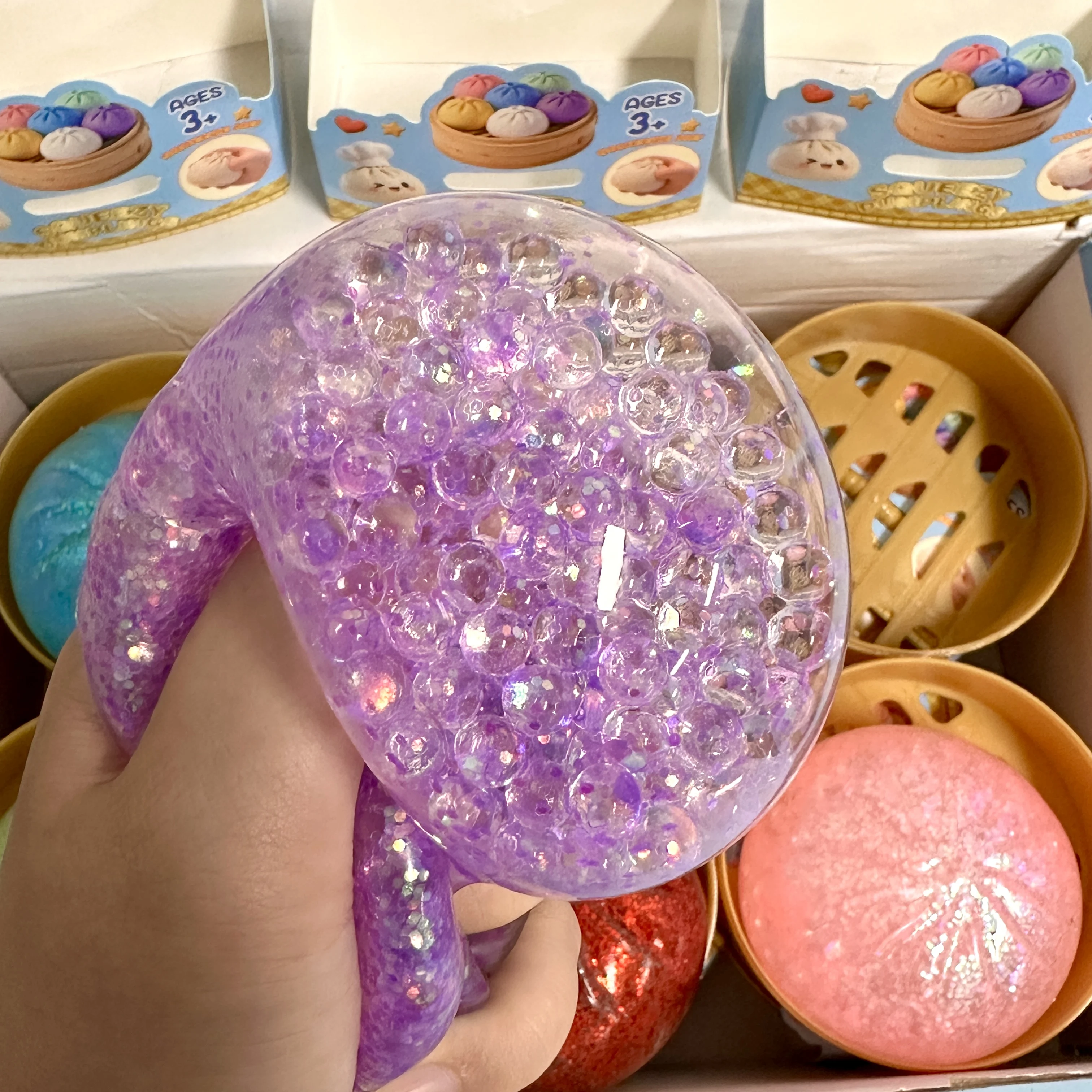 Glitter Dumpling Squishy Toy with Steamer Box - Stress & Anxiety Relief