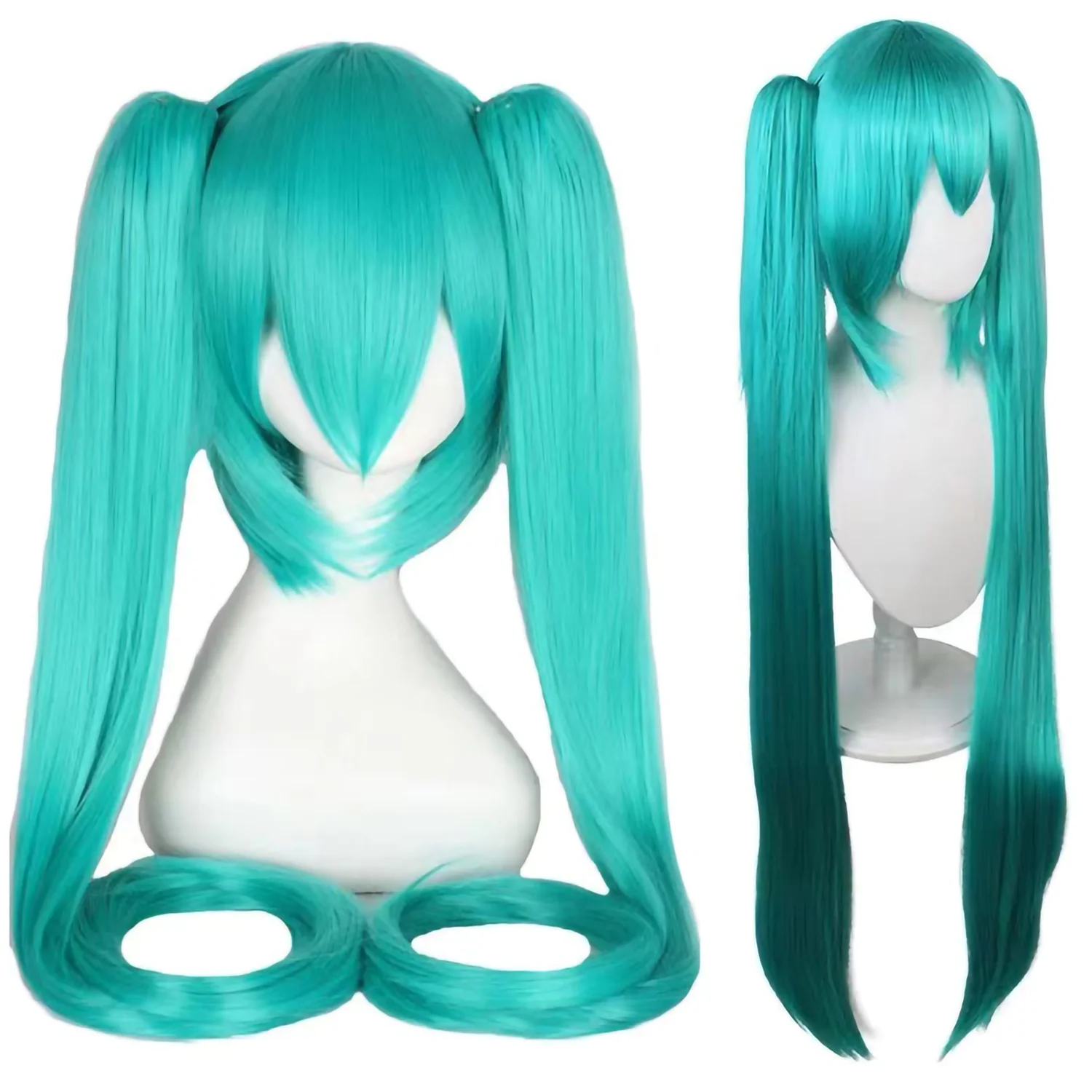 

120cm Hatsune Miku Cosplay Wig Anime Long Synthetic Hair Clips 2 Ponytails Lolita Wig for Halloween