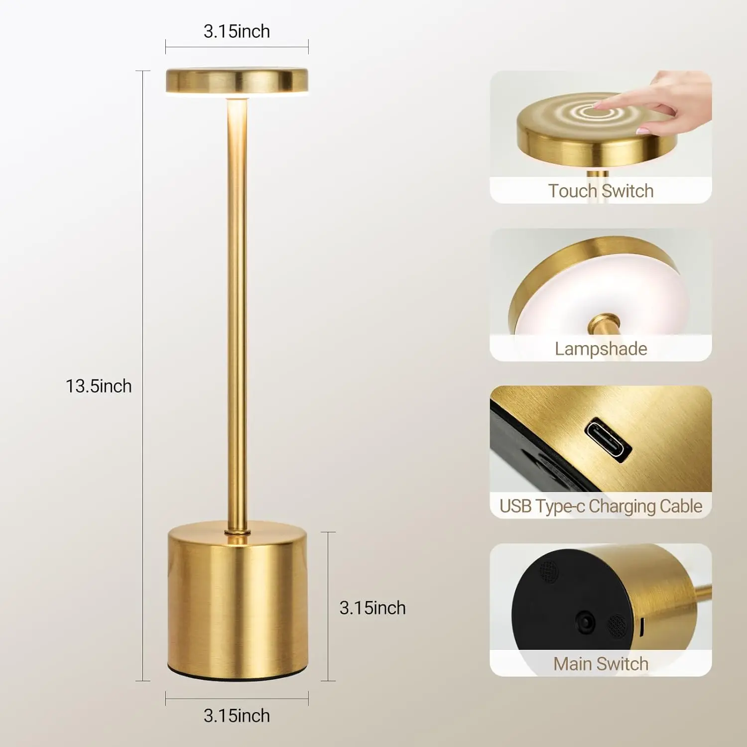 Simple LED Rechargeable Touch Metal Table Lamp Three Colors Bedside Creative Ambient Light Bar Outdoor Decoration Night Light 4