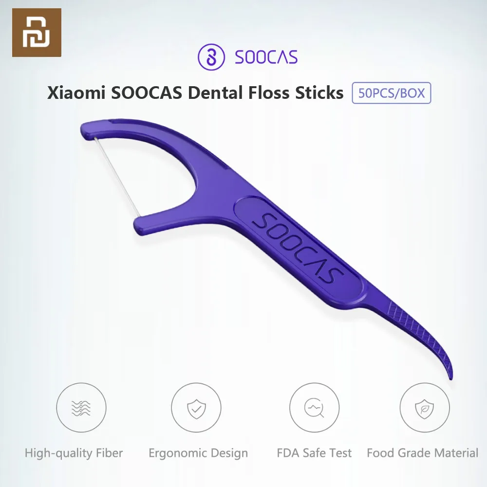 재고 있음 Youpin Soocare 치과 Foss 선택 치아 치아 이쑤시개 스틱 구강 관리 인체 공학적 디자인 FDA 테스트 식품 등급 50 개/상자