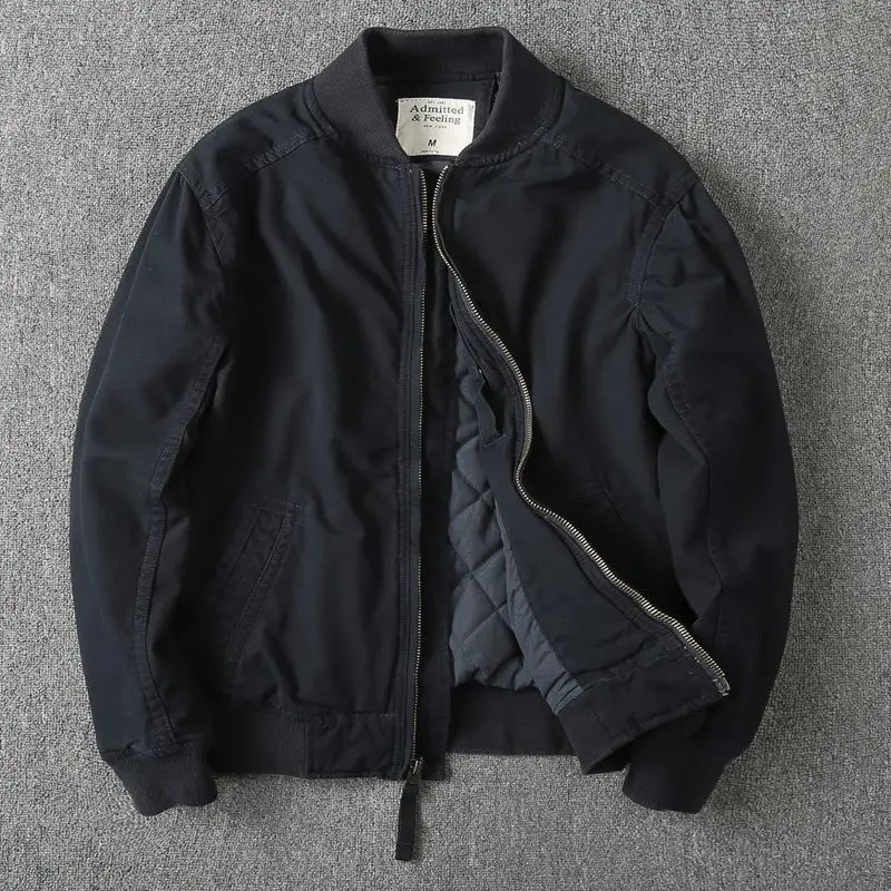 Men's Thick Slim Baseball Uniform Solid Color Casual Jacket Autumn Winter New Fashion Simple Zipper Long Sleeves Jackets Parkas