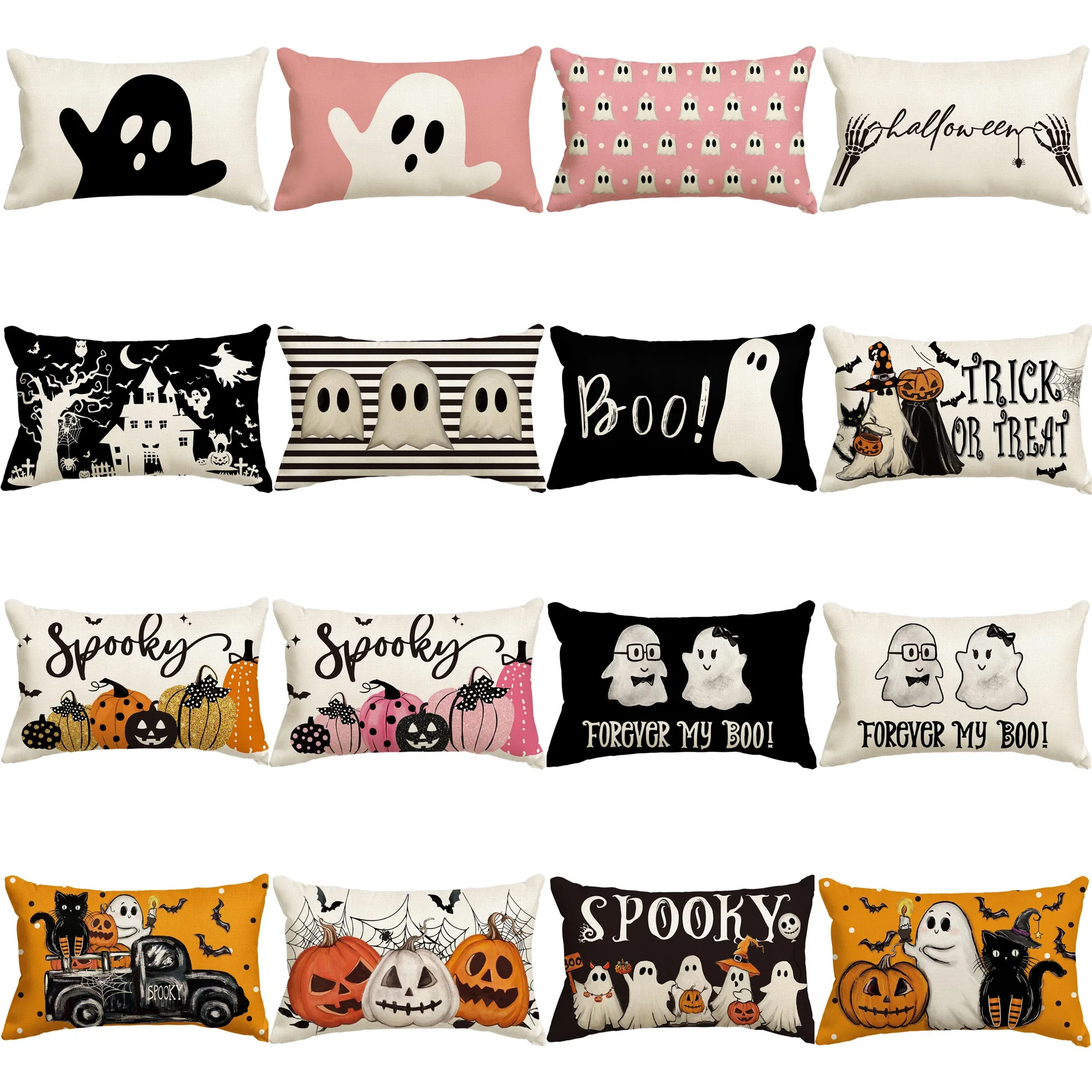 30x50cm Halloween Cushion Cover, Linen Bats Ghoast Skull Pumpkin Rectangle Pillow Covers ,Cushion Cases for Home Sofa Chair