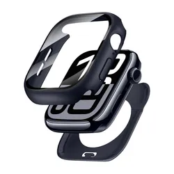 All - in - One Waterproof Apple Watch Protective Case with Tempered Glass Screen Shield for 46mm Series 10 11 (Deep blue)