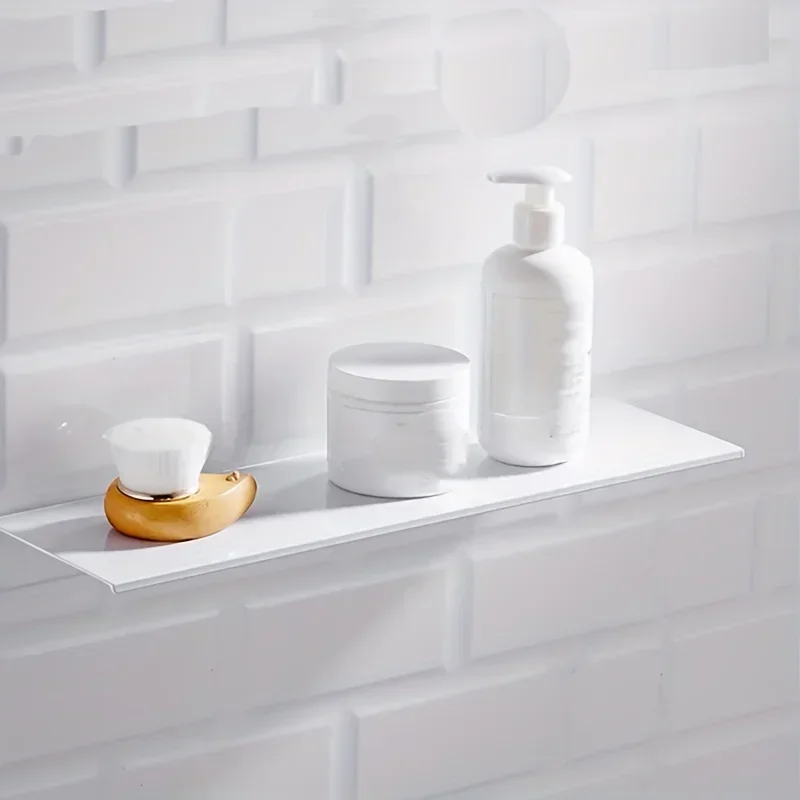 Floating Bathroom Wall Shelf No Drilling Storage Ledge Home Organizer Shelves Hardware Toilet Cabinets Kitchen Spice Rack