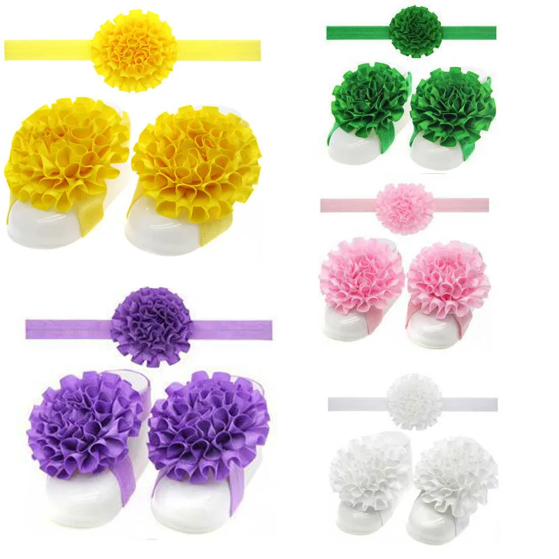 3PCS Flower Headband Baby Girls Barefoot Sandals Hair Foot Accessories Elastic Fashion Foot Decoration Kids Gift hair accessories hair bands hair headband accessories baby headband set