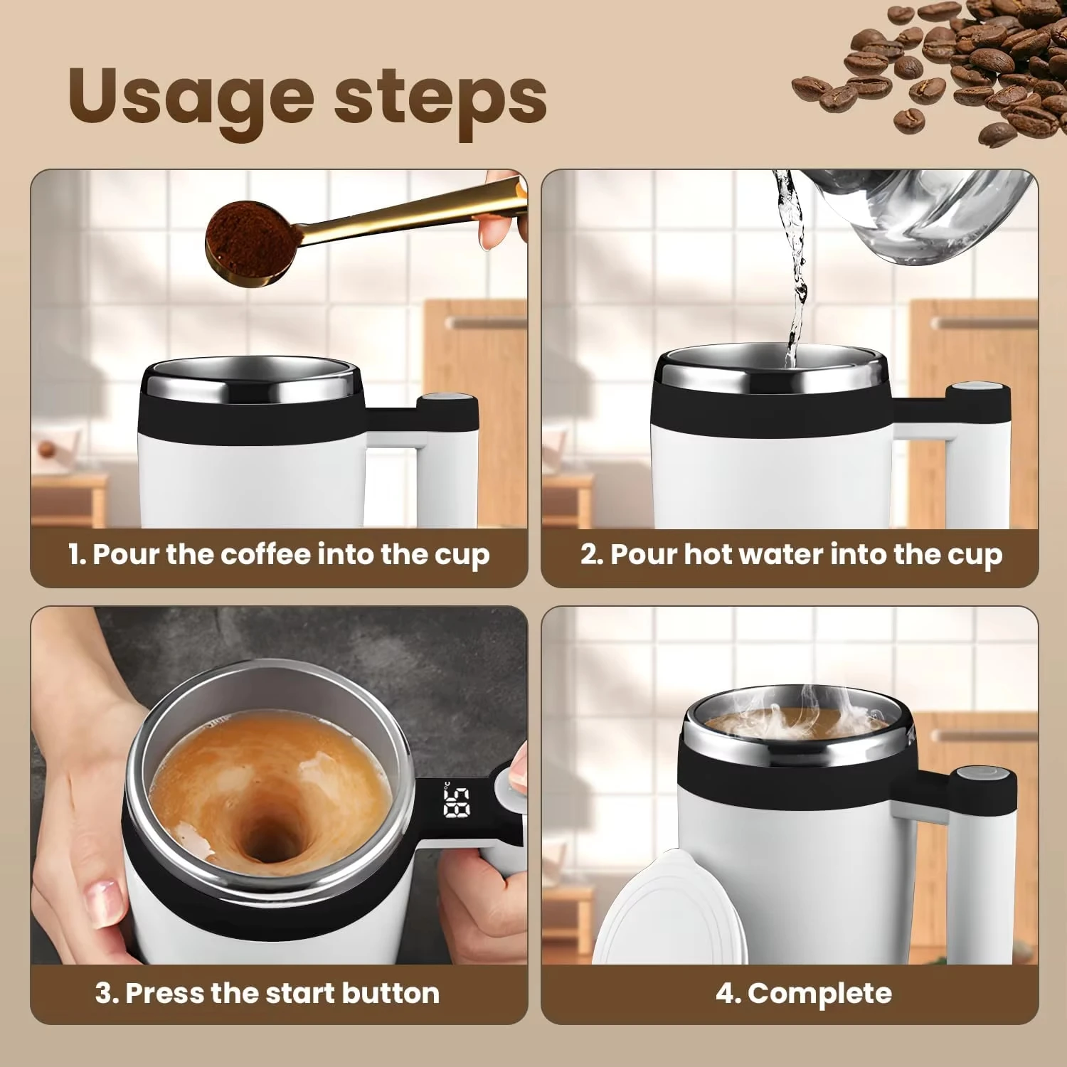 USB Rechargeable Automatic Stirring Cup Electric Self Mixing Coffee Mug Tea Stainless Steel Liner Rotating Magnetic Mug