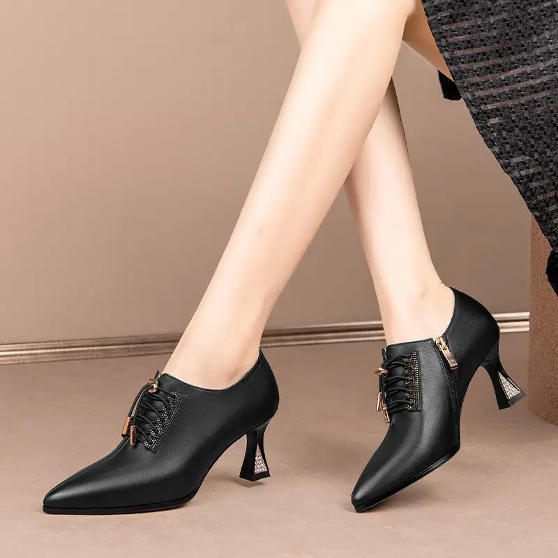 

8 Years Old Shop Size 33-43 Comfortable Genuine Leather High Heel Shoes Spring Stiletto Fashion Party Wedding Women Heels Shoes