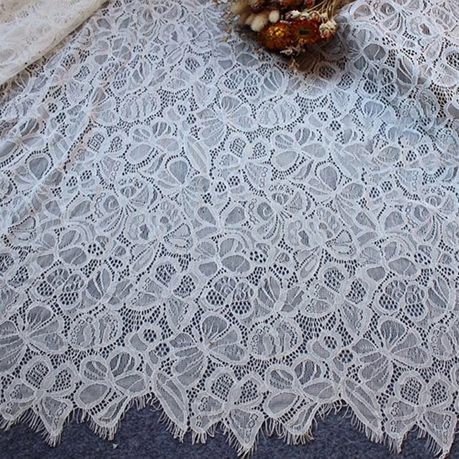 

3 meters Classic Eyelash Lace fabric Black&White Soft Floral Classic Lace Fabric Decoration Crafts Sewing For Dress Making Decor