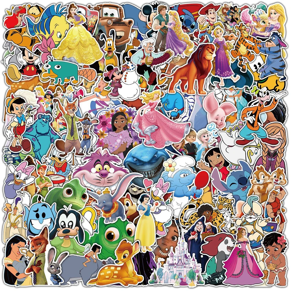 

10/30/50/100pcs Disney Cartoon Micky Princess Stitch Stickers Decals Graffiti Laptop Luggage Water Bottle Cute Sticker Kids Toys