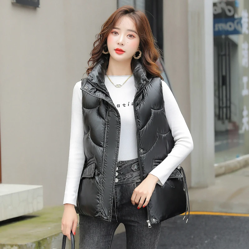 

Shiny Down Padded Vest Women Outer Wear 2024 Autumn Winter Warm Vest Female Short Outerwear Loose Waistcoat Cotton Jacket