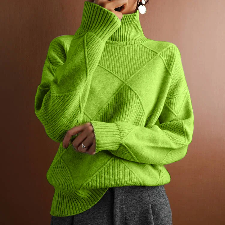 Maglione Donna A Collo Alto Morbido A Maglia Larga - Maglia Lunga Relax Con Maniche Lunghe, Tinta Unita