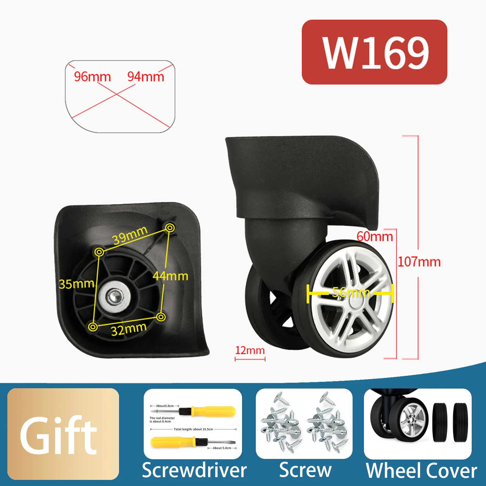 W169 Wheels For Travel Suitcases Durable Replacement Trolley Case Casters Detachable Repair Luggage Wheel Shock-Absorbing Mute