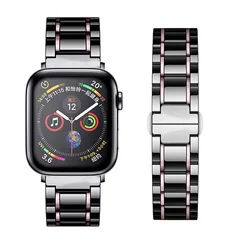 Elegant Ceramic Metal Watch Strap Replacement Bracelet Wristband for S10-46mm 42 44 45 49 (Black pink)