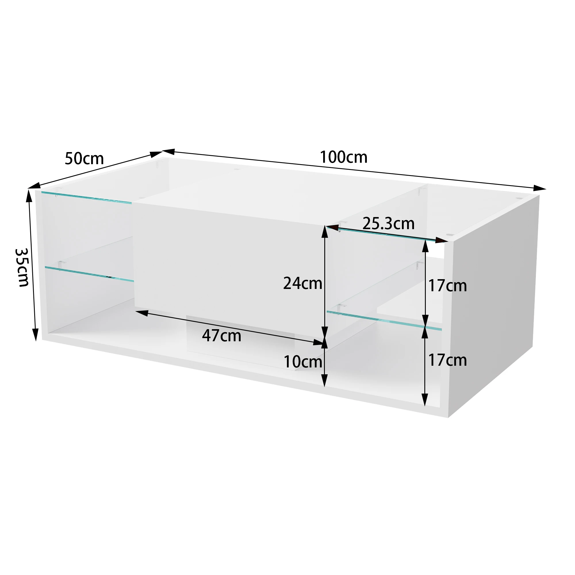 Comanlai LED-Couchtisch, Hochglanz-Glasplatte mit Schublade, Regalen, LED-Lichtleiste für Wohnzimmer, Schlafzimmer – Detail 1
