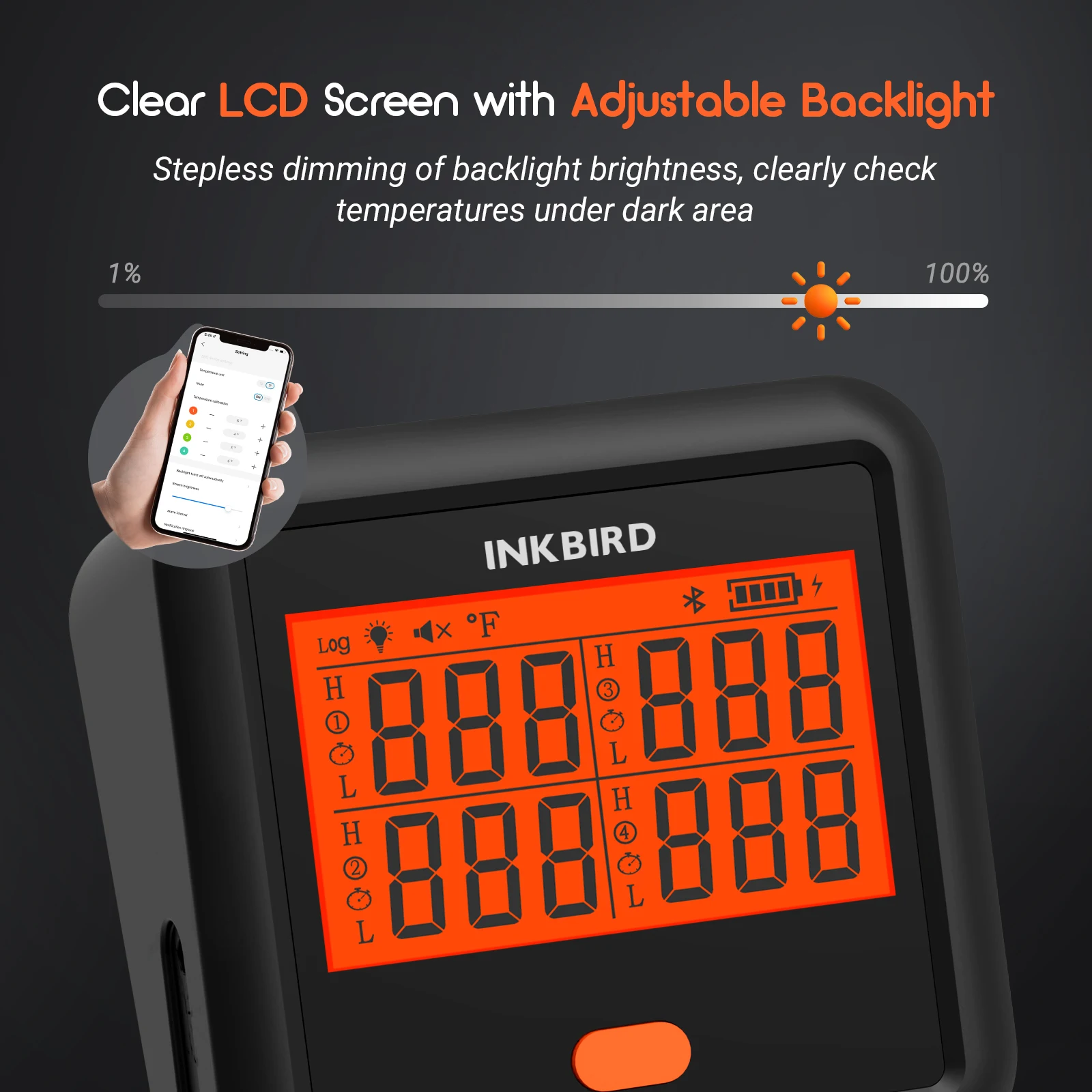 INKBIRD 고기 온도계 IDT-34c-B 블루투스 그릴 온도계, 그릴 및 흡연용 LCD 무료 앱 제어, 4 고기 프로브