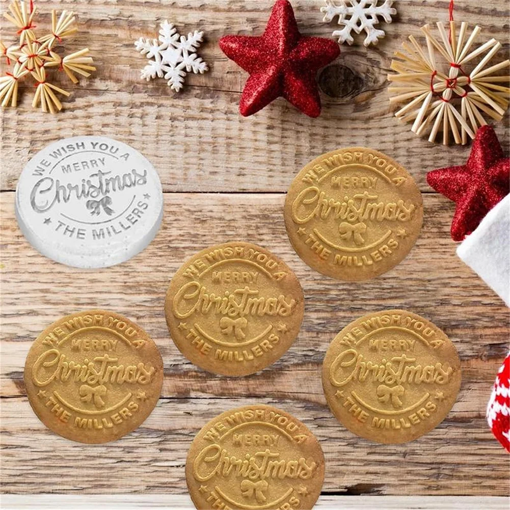 9 Pcs Personalized Christmas Cookie Stamp with Cutter Merry Christmas Cookies Stamps Cookie Cutter Stamps for Baking Decoration