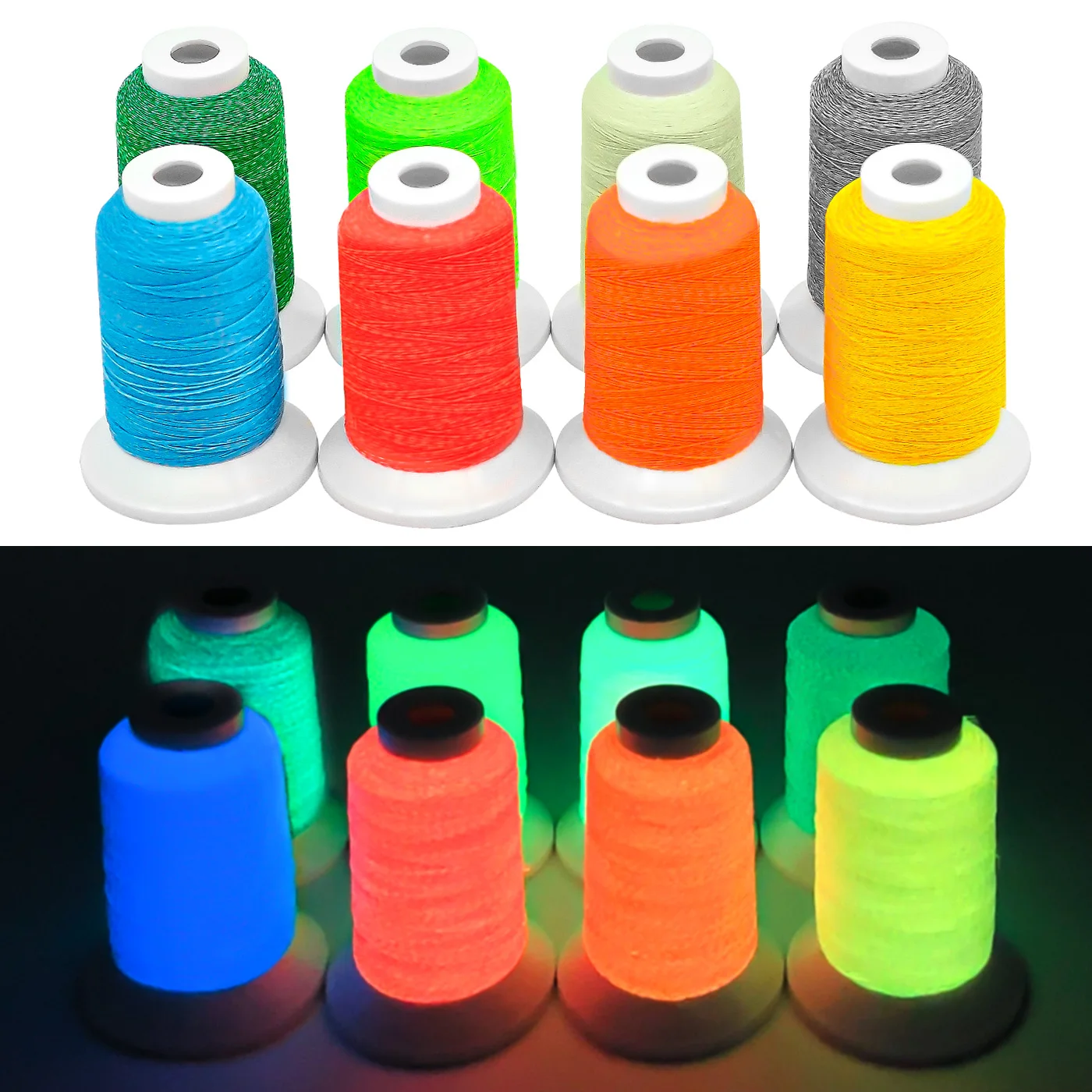 8 Colors Luminary Glow in The Dark Embroidery Machine Thread, 40WT(108D/2) Embroidery Thread Kit 300M Each Spool for