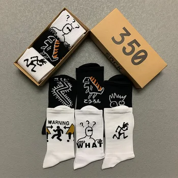 Socks Men's Personality Graffiti Stockings Cotton Harajuku Funny Fashion Anime Streetwear Hip Hop Men Women Socks 3 Pairs/Box 1