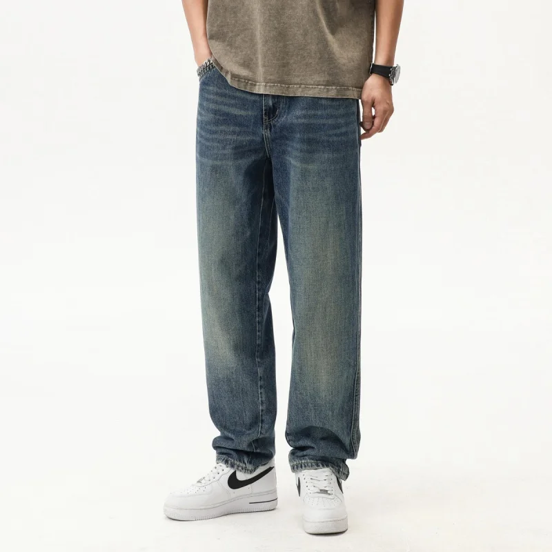 2024 spring and fall big cow jeans loose straight pants American style explosion of high-end fashion retro blue pants