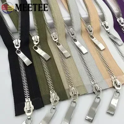Meetee 1Pc 80/100/120cm 자동 잠금 금속 지퍼 더블 슬라이더 풀러 지퍼 자켓 코트 수리 DIY 의류 봉제 액세서리