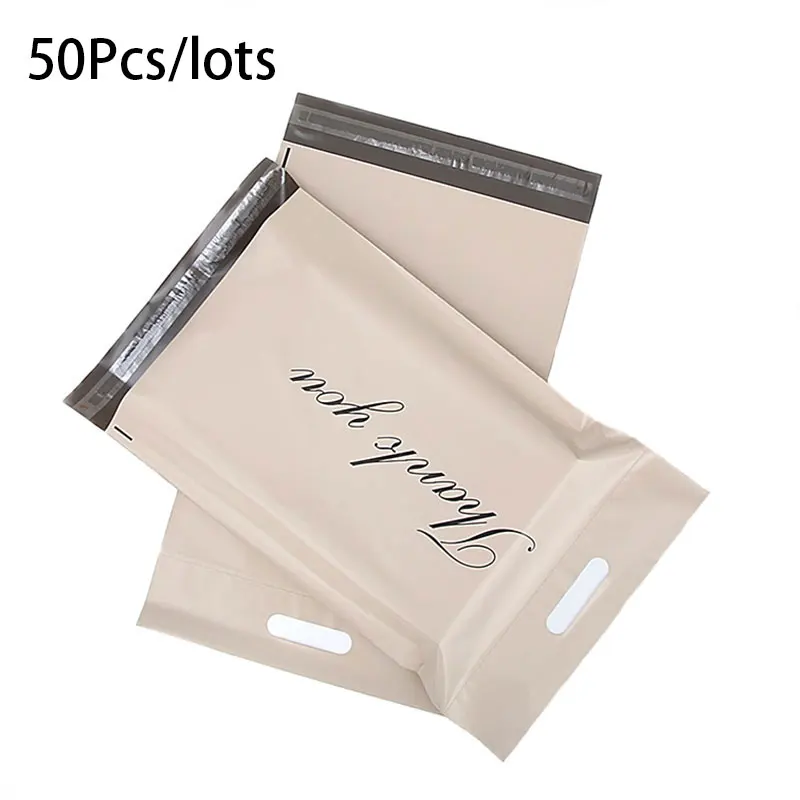 

50Pcs THANK YOU Mailing Postal Bag Apricot Poly Logistics Shipping Bag Self Adhesive Portable Express Courier Storage Tote Pouch