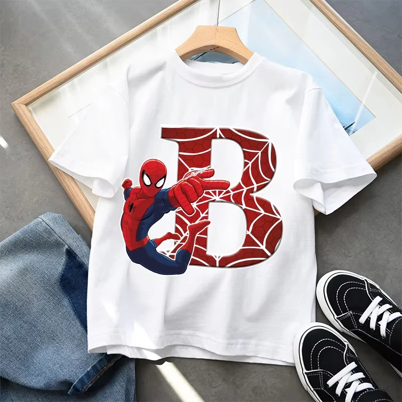 2026 New Children's Spider Man Cartoon Letter Printed T-shirt Cotton T-shirt Boys' Short Sleeved Top Children's Clothing 3