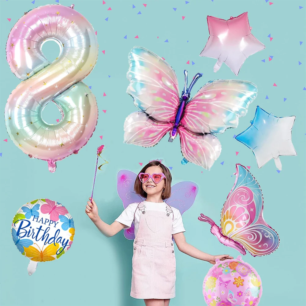 Palloncini a Farfalla Colorati, Palloncini Farfalla 6 Anni, Decorazioni per 6° Compleanno per Ragazze, palloncini in Lamina di Alluminio Rosa Sfumato, per Tema Feste Compleanno Decorazioni