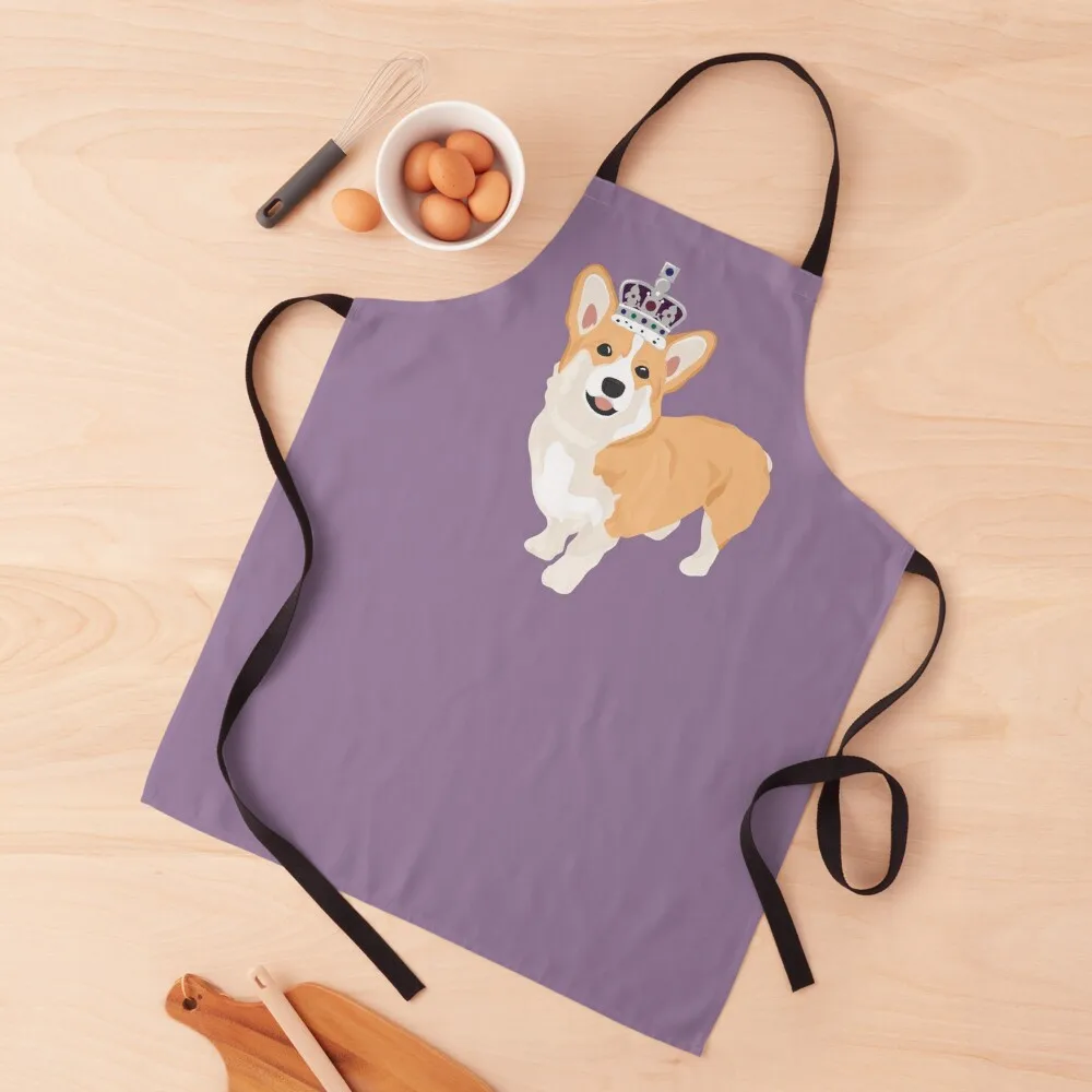 

Queen's jubilee corgi on purple Apron Kitchen Handle For Women Household Items Customizable Kitchen Tools Accessories Apron