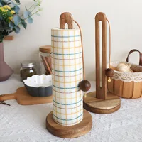 Solid wood paper towel rack Kitchen perforation-free roll paper storage rack cloth plastic wrap bag vertical storage rack 2