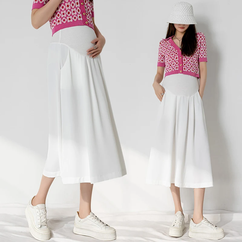 Spring Summer New Wear Fashion Maternity Chiffon Skirt Mid-length A-line Skirt High Waist All-match Suit Pregnancy