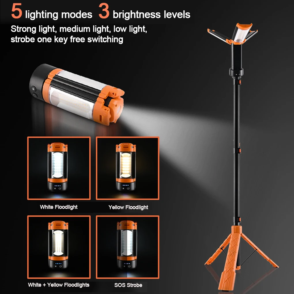90000mAh Camping Light Bracket Optional Rechargeable Camping Lantern Telescoping Waterproof Tent Light Hiking Fishing