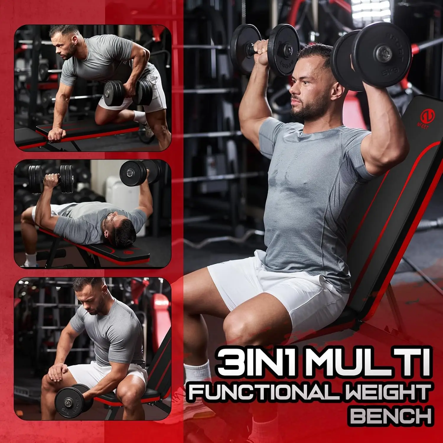 Weight Bench for Full Body Workout, Foldable Workout Bench for Home Gym, Multi-Purpose Weight with 3-Sec Foldin