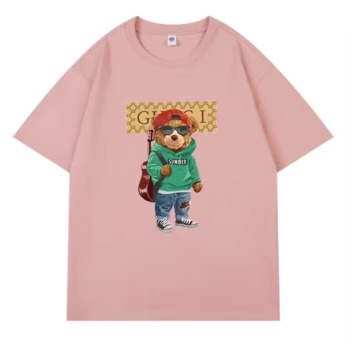 Fashion Luxury Brand Collaboration T-shirt with Teddy Bear Print Pattern Pure Cotton Leisure Vacation Harajuku cotton short sleeved shirt