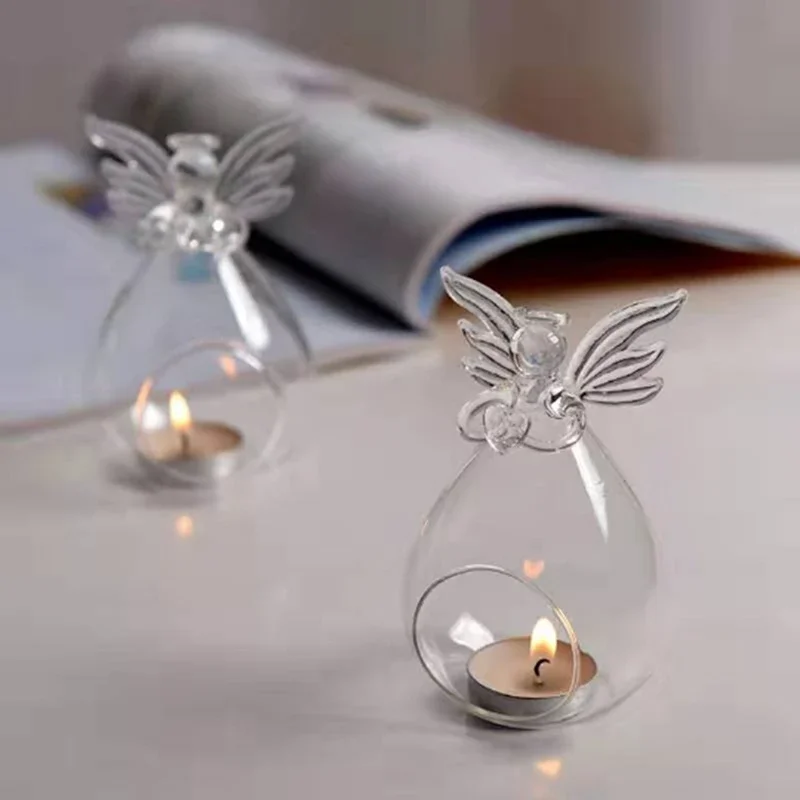 Creative Angel Glass Hanging Tea Lamp Candle Holder Family Room Party Decorative Candlestick, candle holders